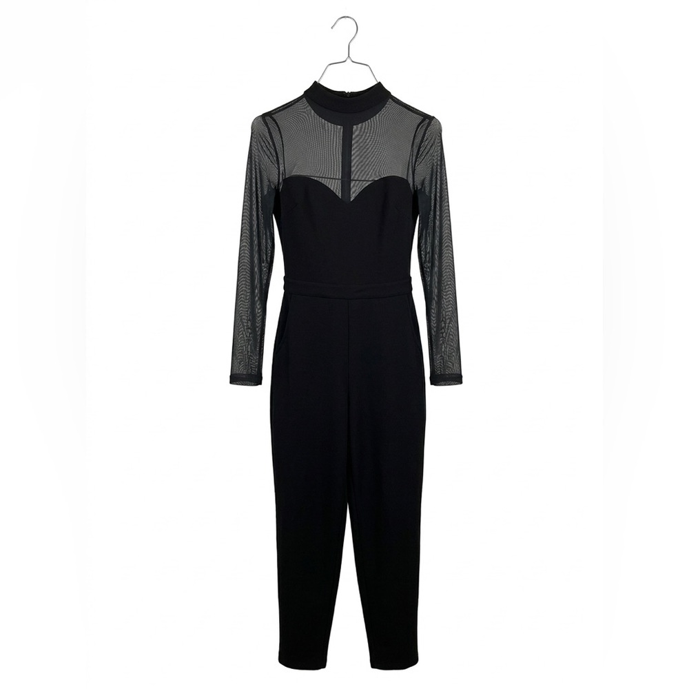 NWT French Connection Black Sheer-Panel Long-Sleeve Jumpsuit - Picture 3 of 4